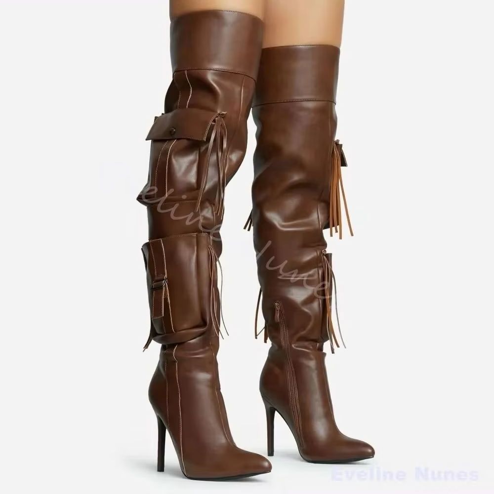 Street Fashion Rome 2026 - brown Tassel Over The Knee Boots