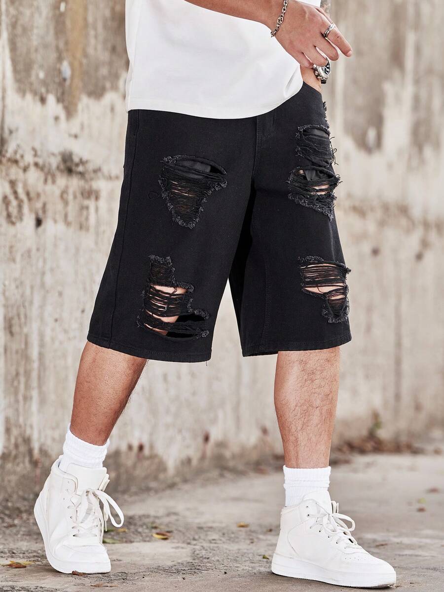Distressed Jean Rip - Manfinity Homme Men's Casual Distressed Wide-Leg