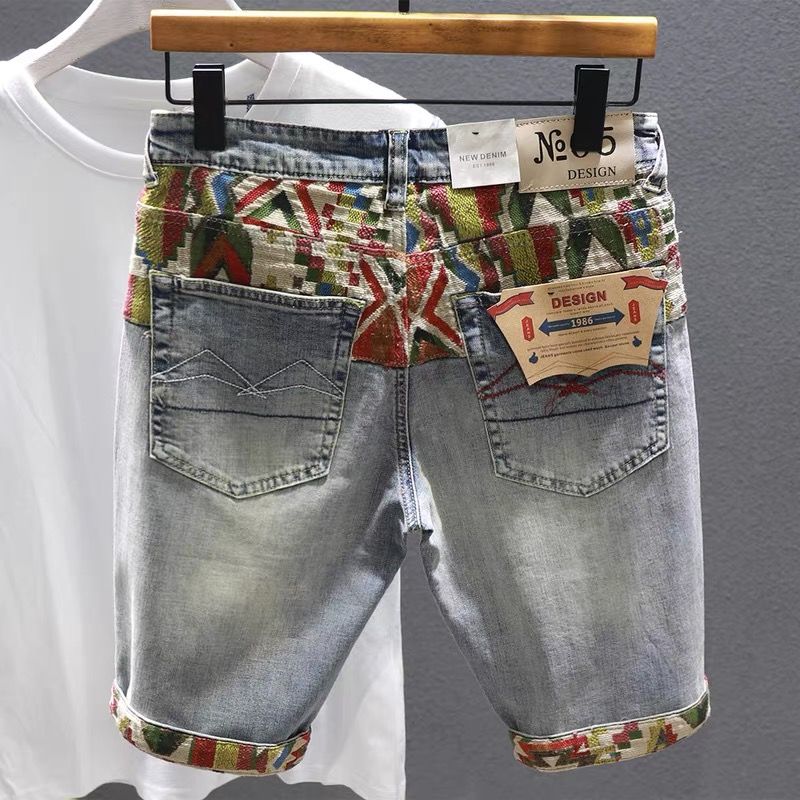 Distressed Jean Rip - Man Denim Shorts Selvedge Multi Color