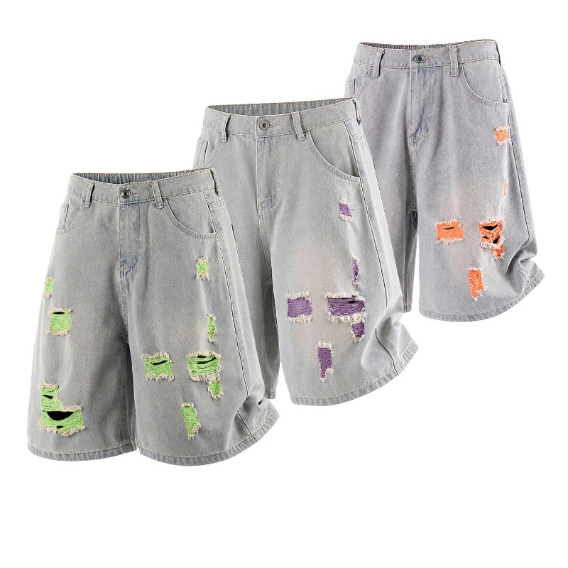 Men's Lined Ripped Denim Short - Distressed Jean Rip 评论和价格