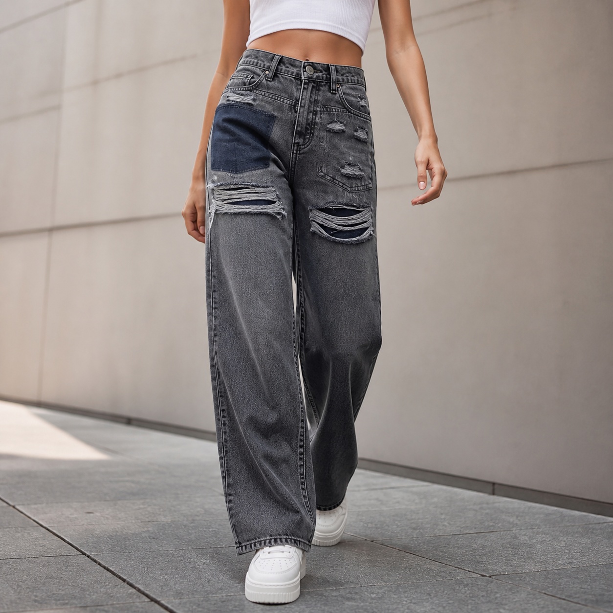 Women's Mid Waist Loose Fit Di - Distressed Jean Rip 评论和价格