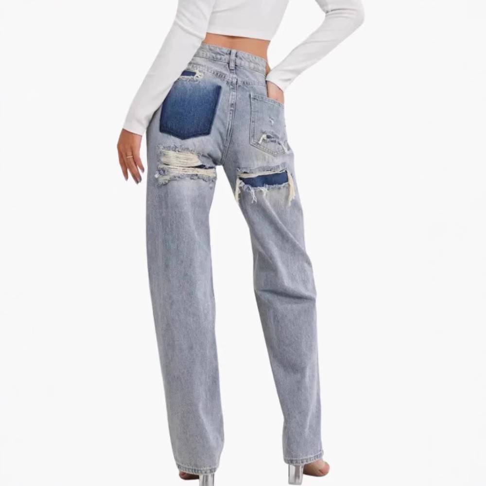 Women's Mid Waist Loose Fit Di - Distressed Jean Rip 评论和价格