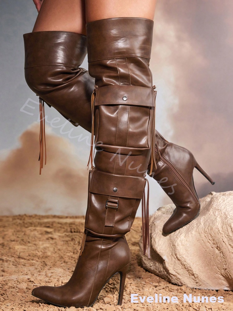 brown Tassel Over The Knee Boo - Street Fashion Rome 2026 评论和价格