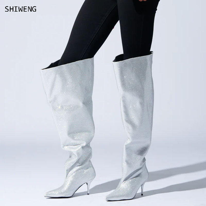 2026 Knee High Silver Crystal  - Street Fashion Rome 2026 评论和价格