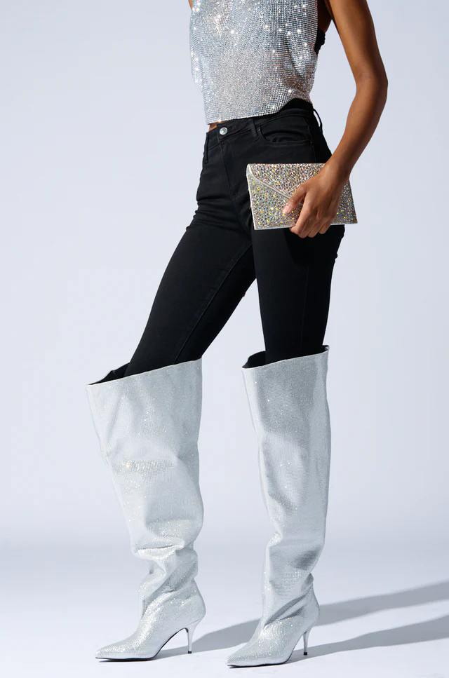 2026 Knee High Silver Crystal  - Street Fashion Rome 2026 评论和价格