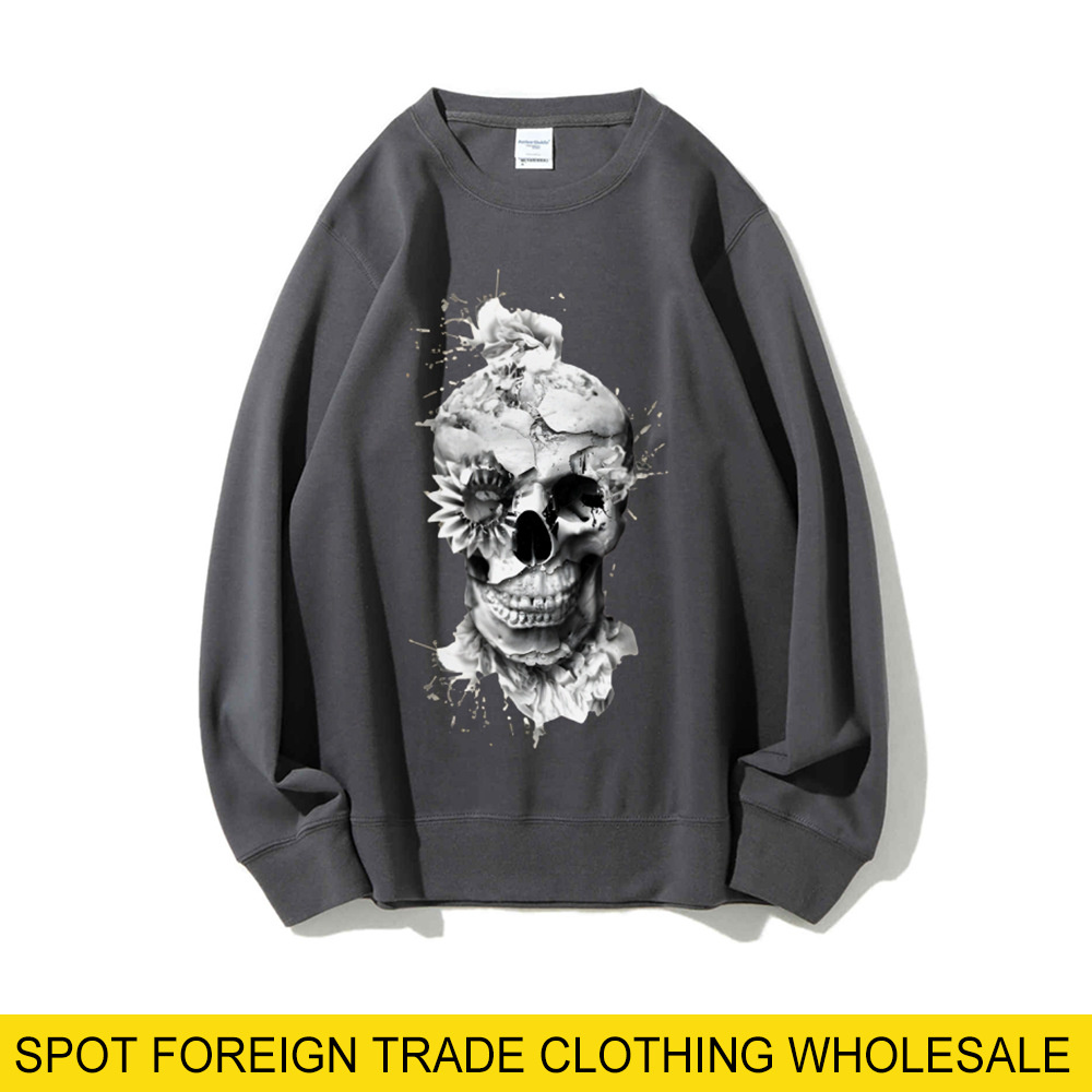 Skull Print Oversized Sweatshi - Oversized Crewneck Fleece 评论和价格