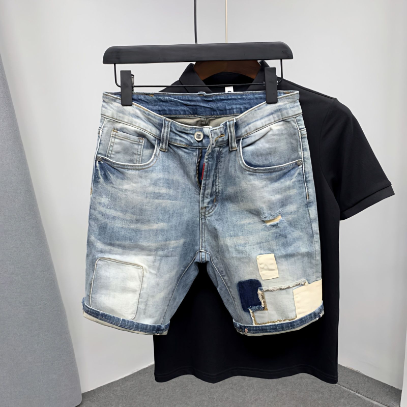 Straight Male Denim Shorts Rip - Distressed Jean Rip 评论和价格