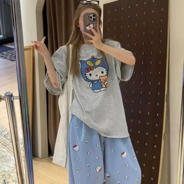 Short Sleeved Hello Kitty Prin - Street Fashion Jersey 评论和价格
