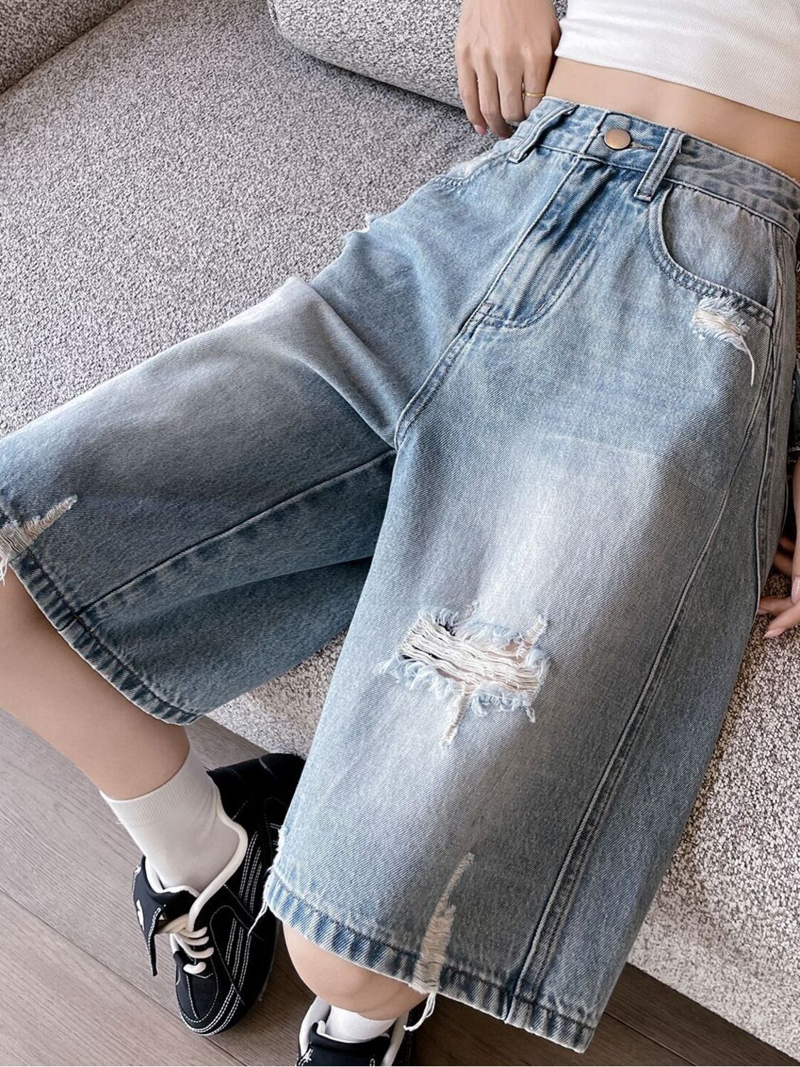 Women High Waist Distressed De - Distressed Jean Rip 评论和价格