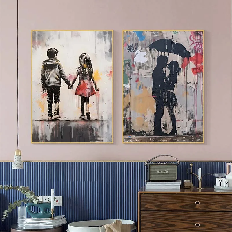 Banksy Graffiti Boy Girl with  - Street Fashion Poster 评论和价格